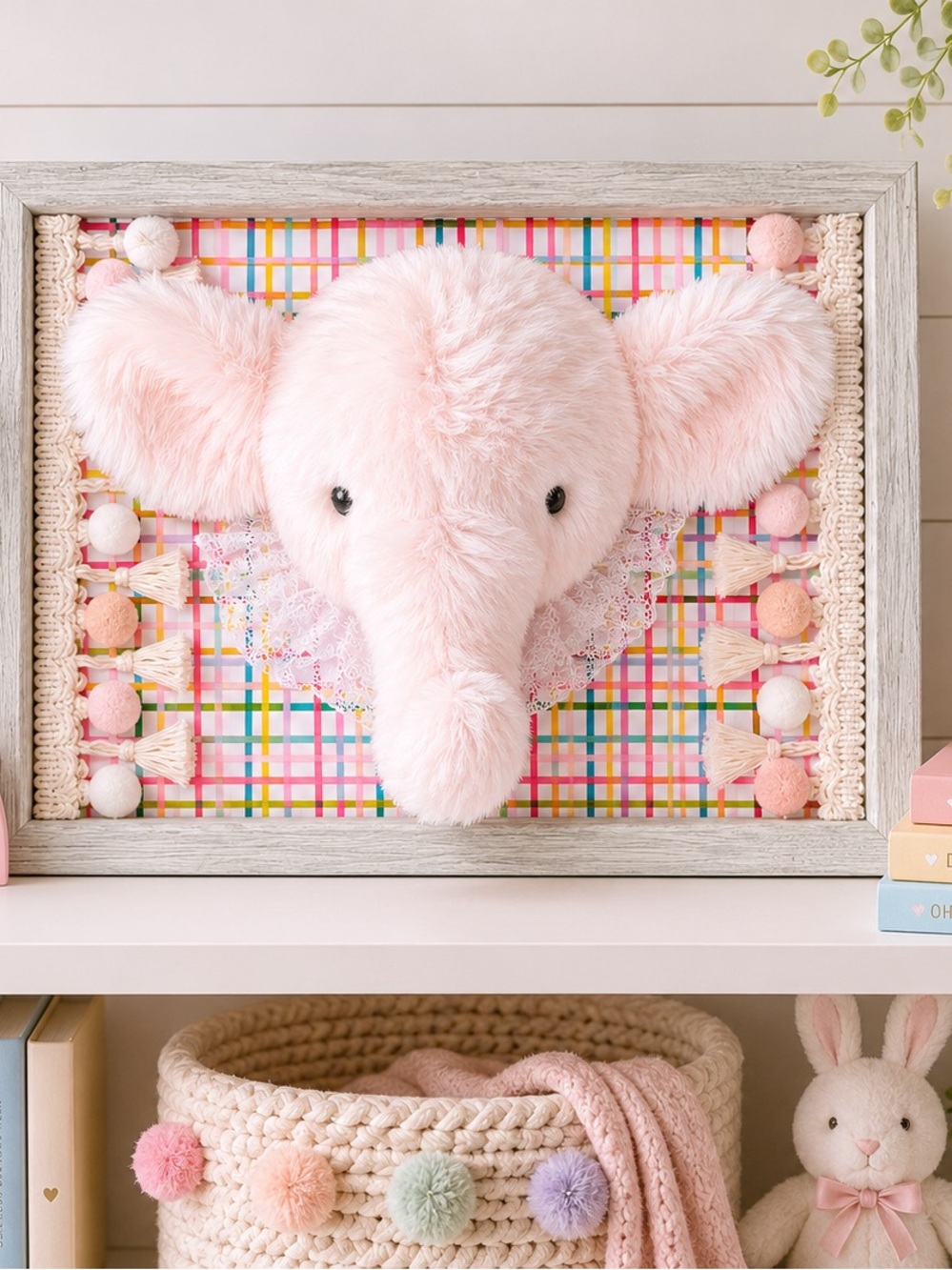 Plush Pink Elephant Wall Accent - Soft Decorative Head